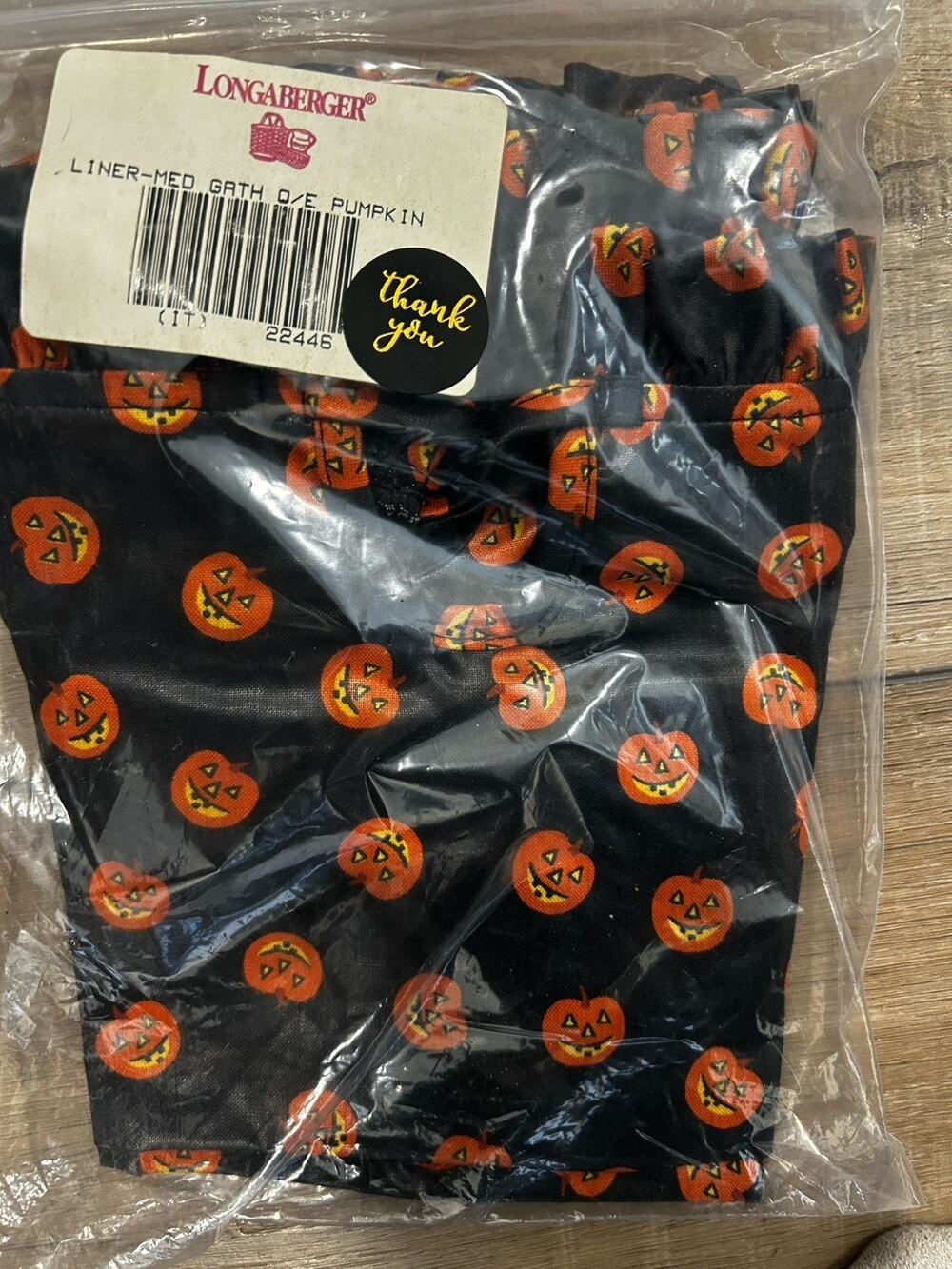 Longaberger Medium Gathering Basket Liner - Black w/Orange Pumpkins NEW